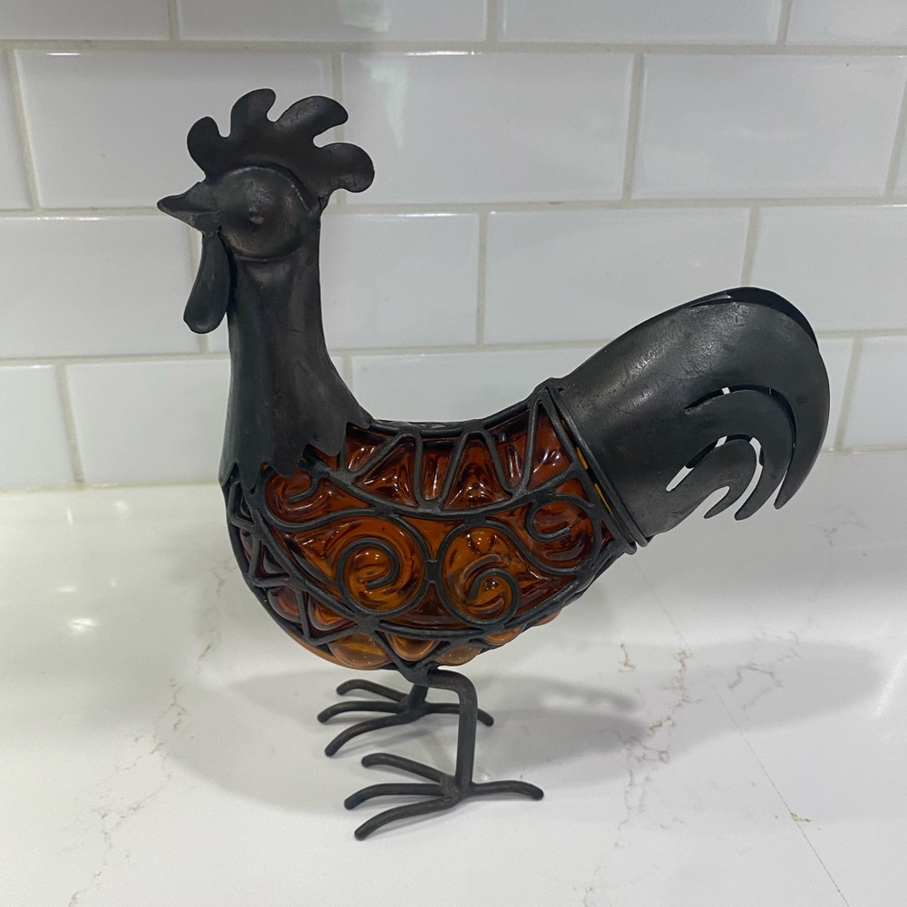Decorative Black and Orange Rooster Figurine